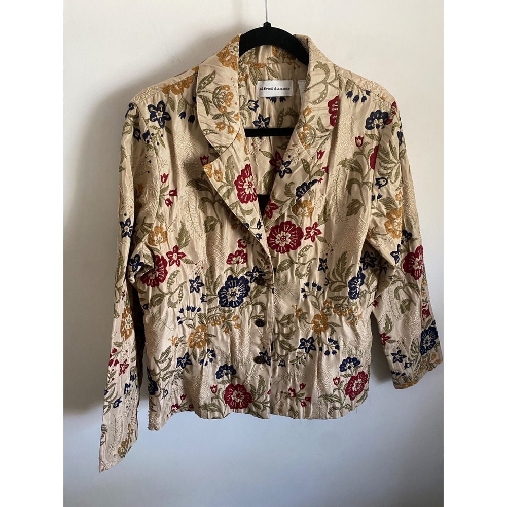 Alfred Dunner Womens Floral Jacquard Blazer Beige Red Blue Tapestry Jacket 14